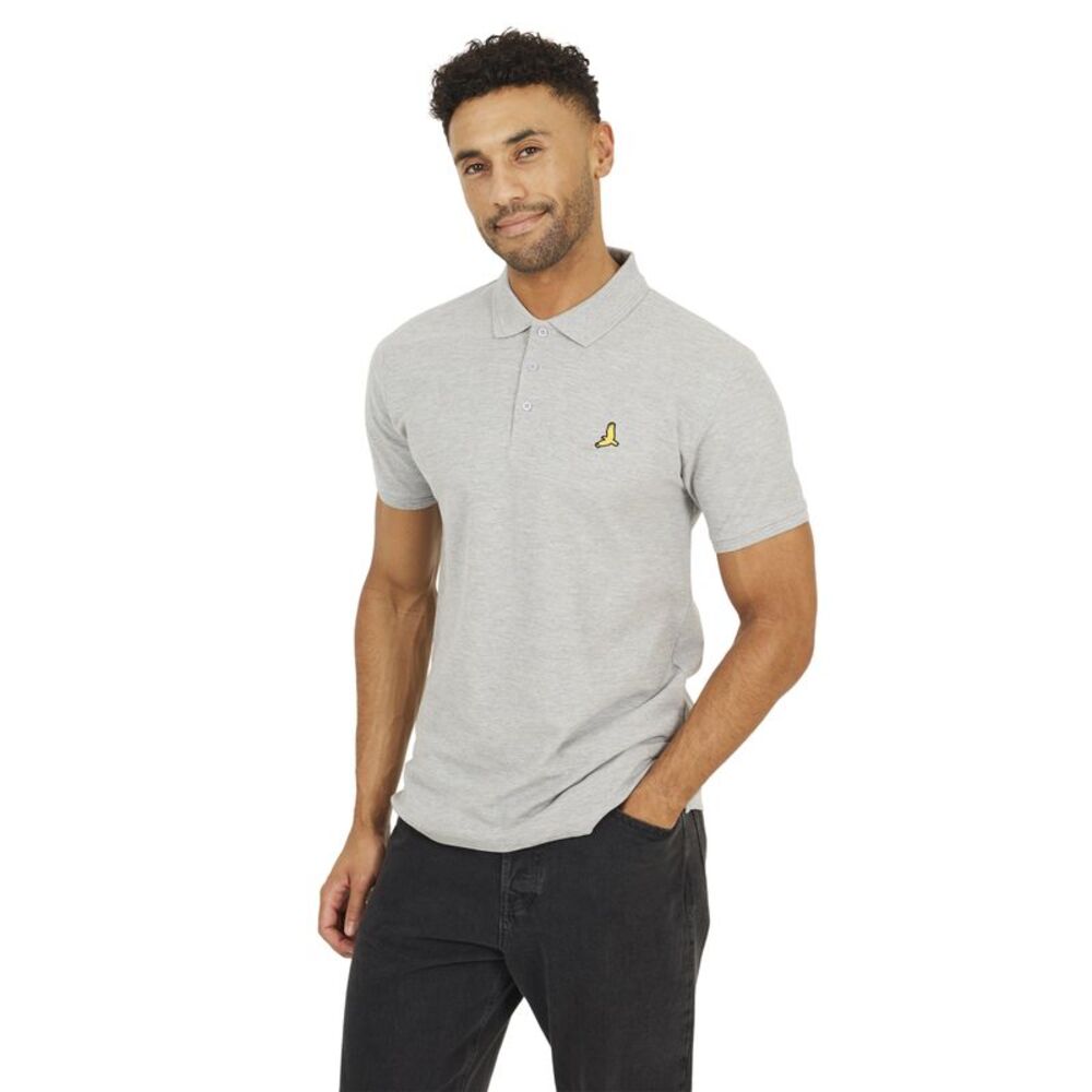 Brave Soul Mens Embroidered Logo Polo Shirt / Light Grey Marl